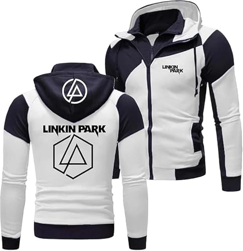 WKAIXUAN Herren Kapuzenpulli mit doppeltem Reißverschluss Lincoln Park leichtes Top Kapuzenpulli Frühling Frühling Sweatshirt Clashing Jacke Sport Style Jacke Langarm Sweatshirt Geschenk von WKAIXUAN