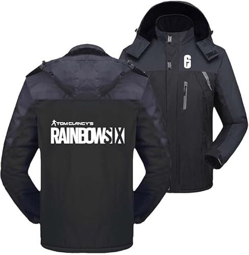 WKAIXUAN Herren Stitching wasserdichte Jacken für Rainbow Six Siege Drucken Mantel Full Zip Windbreaker gepolstert Outwear Tops abnehmbare Kapuze Skianzüge gemütlich Angeln Parka Geschenk von WKAIXUAN