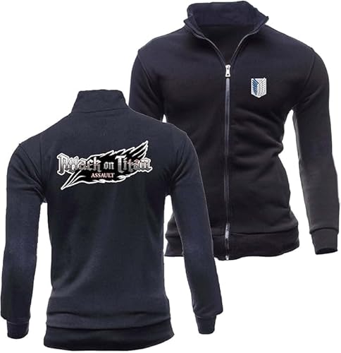 WKAIXUAN Herren Sweatshirt Jacke für Attack On Titan Langarm Muster Streetwear Bequeme Zip Jacke Frühling/Herbst Keine Kapuzenjacke mit Tasche Top Geschenk von WKAIXUAN