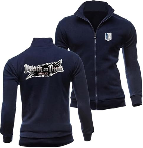 WKAIXUAN Herren Sweatshirt Jacke für Attack On Titan Langarm Muster Streetwear Bequeme Zip Jacke Frühling/Herbst Keine Kapuzenjacke mit Tasche Top Geschenk von WKAIXUAN