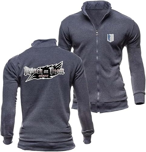 WKAIXUAN Herren Sweatshirt Jacke für Attack On Titan Langarm Muster Streetwear Bequeme Zip Jacke Frühling/Herbst Keine Kapuzenjacke mit Tasche Top Geschenk von WKAIXUAN