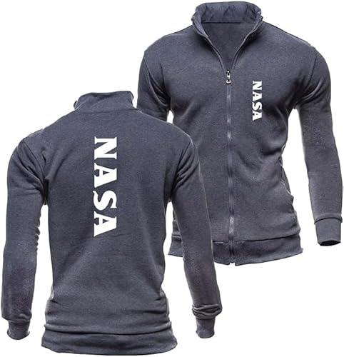 WKAIXUAN Herren Zip Sweatshirt NASA Bequeme Sportjacke Gemustert mit Taschen Jacke Frühling und Herbst Kapuzenlose Jacke Langarm Einfarbig Streetwear Geschenk von WKAIXUAN