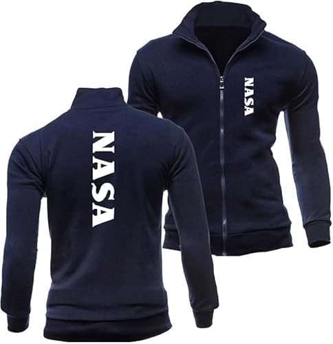 WKAIXUAN Herren Zip Sweatshirt NASA Bequeme Sportjacke Gemustert mit Taschen Jacke Frühling und Herbst Kapuzenlose Jacke Langarm Einfarbig Streetwear Geschenk von WKAIXUAN