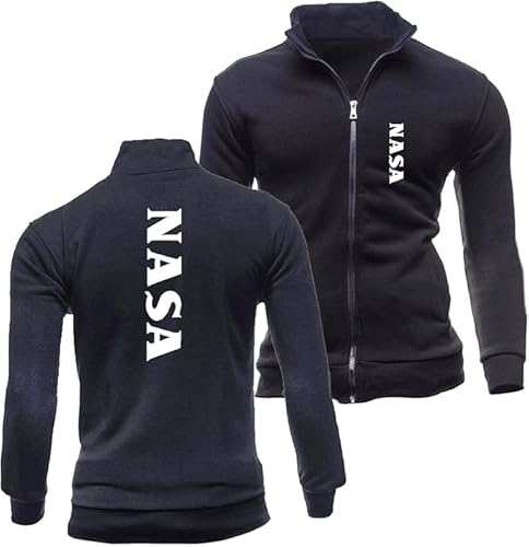 WKAIXUAN Herren Zip Sweatshirt NASA Bequeme Sportjacke Gemustert mit Taschen Jacke Frühling und Herbst Kapuzenlose Jacke Langarm Einfarbig Streetwear Geschenk von WKAIXUAN