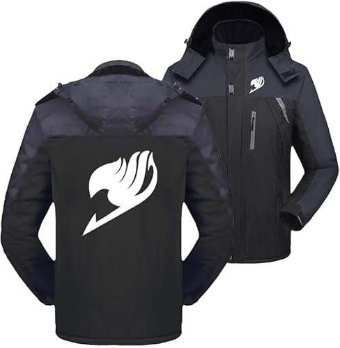 WKAIXUAN Herren gefütterte warme wasserdichte Jacken für Feenschwanz Druck Skianzüge abnehmbare Kapuze Parka Full Zip Coat Stitching Windbreaker Eislaufen Outwear Tops Geschenk von WKAIXUAN