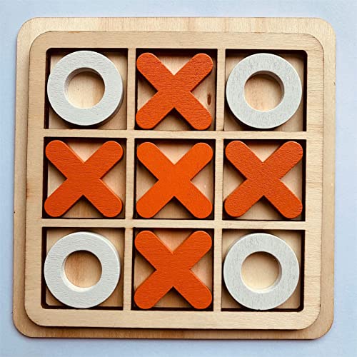 WKLLK Tic Tac Toe Brettspiel aus Holz, Mini Tischplatte, rustikales Holz Couchtischspiel, interaktives Desktop Puzzle Spiel, Tischdekoration für Kinder und Erwachsene,Orange-Weiß von WKLLK