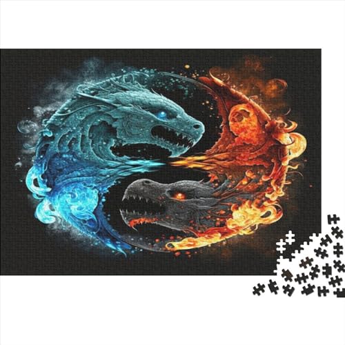 1000 Teile EIS- und Feuerdrachen-Puzzle für Erwachsene und Kinder, kreatives rechteckiges Puzzle, Holzpuzzle, lustiges Lernspielzeug, 1000 Teile (75 x 50 cm) von WKMoney