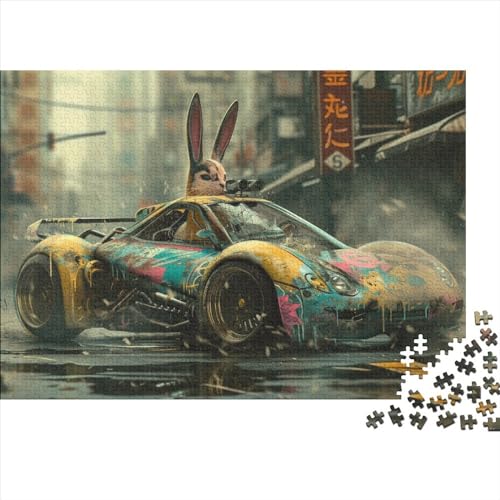 1000 Teile Sportwagen-Häschen-Puzzle, kreative rechteckige Puzzles für Erwachsene und Kinder, große Puzzles für Familien-Lernspiel 1000 Teile (75 x 50 cm) von WKMoney