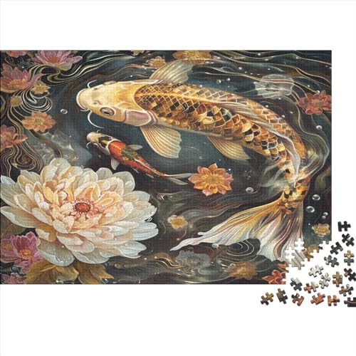 1000-teiliges Puzzle, Koi-Fisch-Puzzles für Erwachsene, Holzpuzzle, Lernspiel für Erwachsene, Kinder, 1000 Teile (75 x 50 cm) von WKMoney