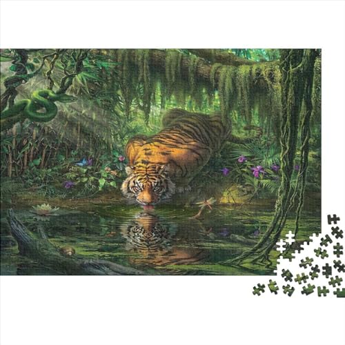 1000-teiliges Puzzle, Tiger-Trinkwasser für Erwachsene, Kinder, Holzpuzzle, Lernspielzeug, 1000 Teile (75 x 50 cm) von WKMoney