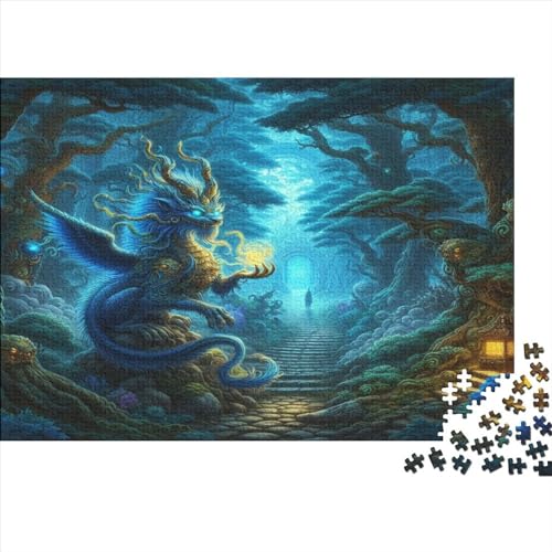 1000-teiliges Puzzle für Erwachsene, Blauer Drache, Puzzle für Erwachsene, Holzpuzzle, Familienunterhaltungsspielzeug, 1000 Stück (75 x 50 cm) von WKMoney