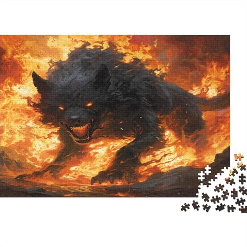 1000-teiliges Puzzle für Erwachsene, Flammenwolf-Puzzle, Holzpuzzle für Erwachsene, Familienunterhaltungsspielzeug, 1000 Stück (75 x 50 cm) von WKMoney