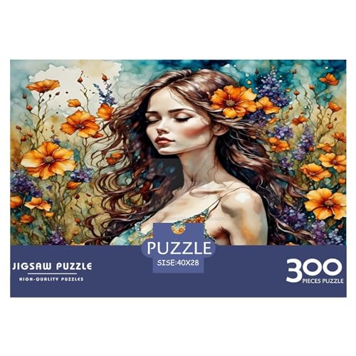 300-teiliges Puzzle für Erwachsene, Blumenfeld-Mädchen-Puzzlesets für Familien, Holzpuzzles, Gehirn-Herausforderungspuzzle, 300 Teile (40 x 28 cm) von WKMoney