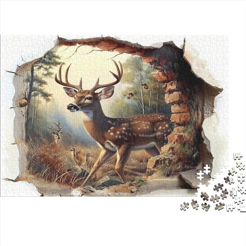 300-teiliges Puzzle für Erwachsene Deer_Wall Puzzles 300-teiliges Holzbrett-Puzzle – Entspannungspuzzlespiele – Denksport-Puzzle 300 Teile (40 x 28 cm) von WKMoney