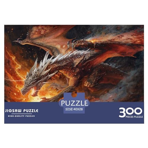 Drache 300-teiliges Puzzle für Erwachsene, kreatives rechteckiges Puzzle, Holzpuzzle, Puzzle, Geschenk für Freunde, Familie, 300 Stück (40 x 28 cm) von WKMoney