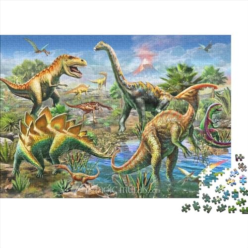 Kreative rechteckige Puzzles für Erwachsene, 300-teilige Dinosaurier-Kunst-Holzpuzzles, praktisches Spiel, Familiendekoration, 300 Stück (40 x 28 cm) von WKMoney