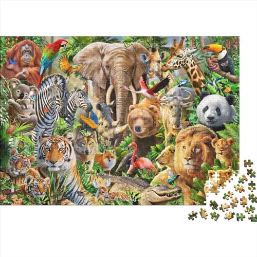 Kreative rechteckige Puzzles für Erwachsene, 500 Teile, Tierwelt, Holzpuzzle, praktisches Spiel, Familiendekoration, 500 Stück (52 x 38 cm) von WKMoney