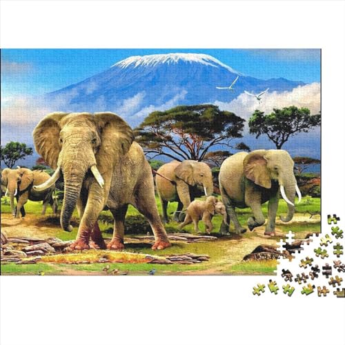 Puzzles für Erwachsene, 1000 Teile, klassisches Holzpuzzle mit afrikanischen Elefanten, entspannendes Puzzlespiel, Denksportaufgaben, 1000 Teile (75 x 50 cm) von WKMoney
