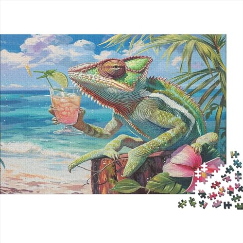 Puzzles für Erwachsene, 300 Teile, Sommer-Chamäleon-Puzzles für Erwachsene, Holzbrett-Puzzles, lustiges Geschenk, 300 Teile (40 x 28 cm) von WKMoney