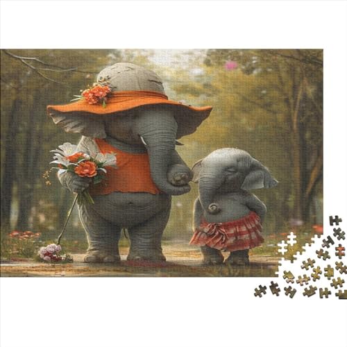 Puzzles für Erwachsene, 300-teiliges Puzzle für Erwachsene, Elefantenfamilie, kreative rechteckige Puzzles, Holzpuzzle, Puzzle 300 Teile (40 x 28 cm) von WKMoney