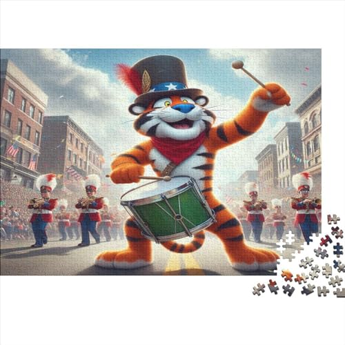 Tiger Trommeln 1000 Teile Puzzle für Erwachsene Kreatives rechteckiges Puzzle Geschenk Holzpuzzlespiel Kinder Denksportaufgaben Spielzeug 1000 Stück (75 x 50 cm) von WKMoney