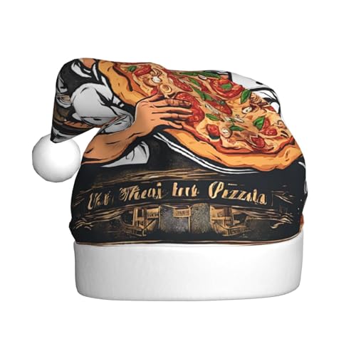 WKSZCYHLKL Chef Pizza bedruckte Weihnachtsmütze Nikolausmütze für Erwachsene Unisex Weihnachtsmannmütze Urlaub Weihnachtsmütze von WKSZCYHLKL