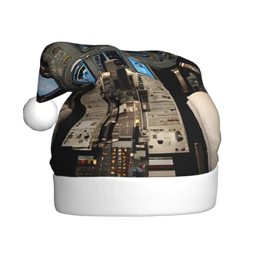 WKSZCYHLKL Flugzeug-Cockpit-Druck, bedruckte Weihnachtsmütze, Weihnachtsmannmütze für Erwachsene, Unisex, Weihnachtsmannmütze, Urlaubs-Weihnachtsmütze von WKSZCYHLKL