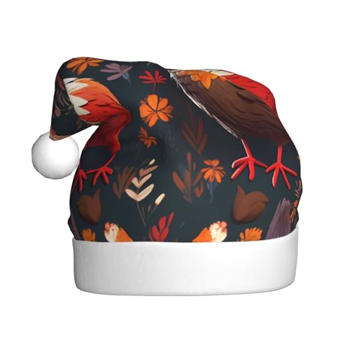 WKSZCYHLKL Niedliche Hahn-Huhn-bedruckte Weihnachtsmütze, Weihnachtsmannmütze für Erwachsene, Unisex, Weihnachtsmannmütze, Urlaubs-Weihnachtsmütze von WKSZCYHLKL