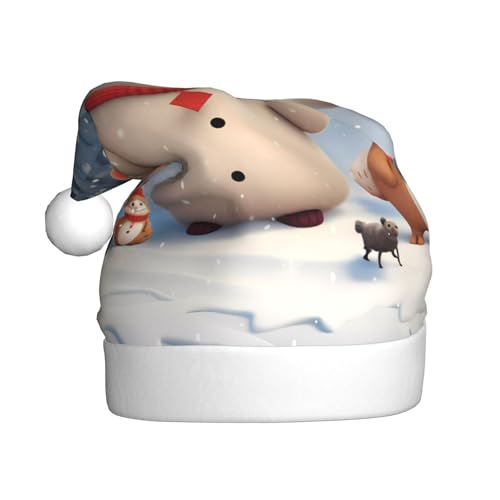 WKSZCYHLKL Niedliche Tiere mit Schneemann, bedruckte Weihnachtsmütze, Weihnachtsmannmütze für Erwachsene, Unisex, Weihnachtsmannmütze, Urlaubsmütze von WKSZCYHLKL