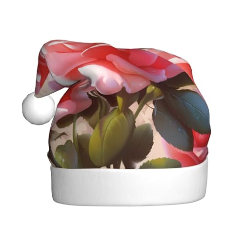 WKSZCYHLKL Rose Blossom bedruckte Weihnachtsmütze Weihnachtsmannmütze für Erwachsene Unisex Weihnachtsmannmütze Urlaub Weihnachtsmütze von WKSZCYHLKL