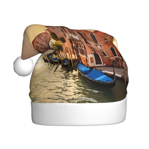 WKSZCYHLKL Schöne Venedig Canal View bedruckte Weihnachtsmütze Nikolausmütze für Erwachsene Unisex Weihnachtsmannmütze Urlaub Weihnachtsmütze von WKSZCYHLKL