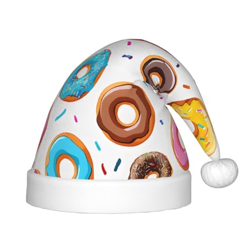 WKSZCYHLKL Weihnachtsmütze für Kinder, Donut-Druck, bedruckt, Weihnachtsmütze, Weihnachtsmannmütze für Kinder, Unisex, Weihnachtsmannmütze, Urlaub, Weihnachtsmütze von WKSZCYHLKL