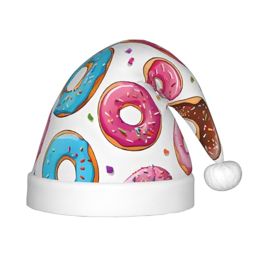 WKSZCYHLKL Weihnachtsmütze für Kinder, Donut-Druck, bedruckte Weihnachtsmütze, Weihnachtsmannmütze für Kinder, Unisex, Weihnachtsmannmütze, Urlaub, Weihnachtsmütze von WKSZCYHLKL