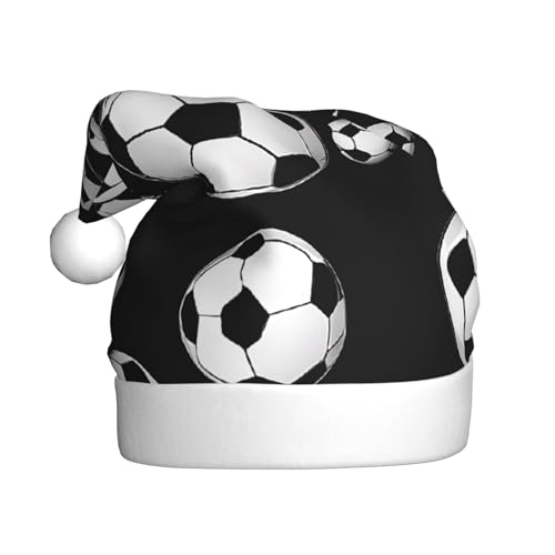 WKSZCYHLKL Weihnachtsmütze mit Fußball-Motiv, schwarz, bedruckt, für Erwachsene, Unisex, Weihnachtsmannmütze, Urlaubsmütze von WKSZCYHLKL