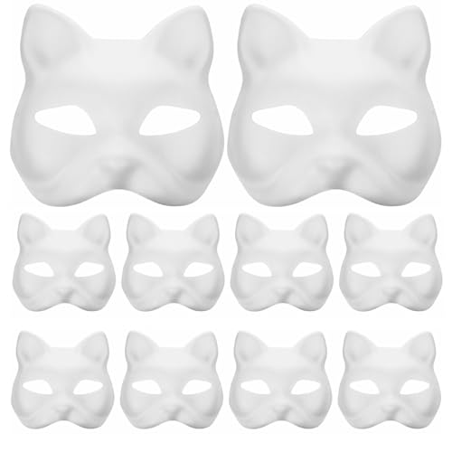 10 x Masken, Katzenmaske, zum Selbermachen, lackierbar, blanko, PVC, Tiermaske, Cosplay, Maske, einfarbige Masken, für Halloween von WLHHBO