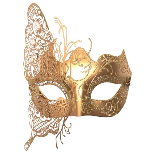 Damen-Maske, Metall, Strass, Halloween, Weihnachten, Party, Abend, Abschlussball, Maske, Schmetterling, Goldfarben von WLHHBO