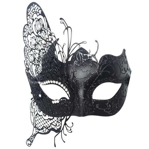 Damen-Maske, Metall, Strass, Halloween, Weihnachten, Party, Abend, Abschlussball, Maske, Schmetterling, Schwarz von WLHHBO