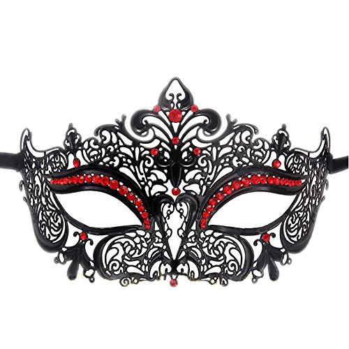 Damen-Maske, Metall, Strass, Halloween, Weihnachten, Party, Abend, Abschlussball, Maske (schwarz + rot) von WLHHBO