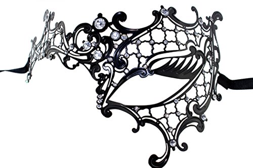 Damen-Maske, lasergeschnitten, Metall, venezianische Party, Karneval, Halloween, Maske (Schwarz – weiße Diamanten) von WLHHBO