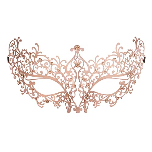 Damen-Maske, lasergeschnitten, Metall, venezianische Party, Karneval, Halloween, Roségold, 3 Stück von WLHHBO