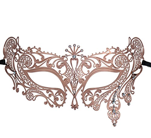 Damen-Maske, lasergeschnitten, Metall, venezianische Party, Karneval, Halloween-Maske (Roségold-1) von WLHHBO