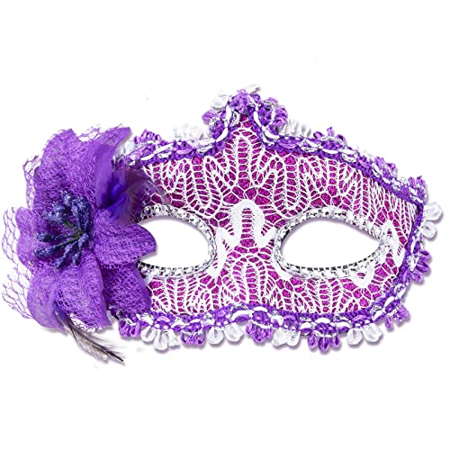 Halloween-Spitzenmaske, venezianische Maske, Augenmaske, Halbgesichtsmaske, für Karneval, Ballkleid, Party (lila) von WLHHBO