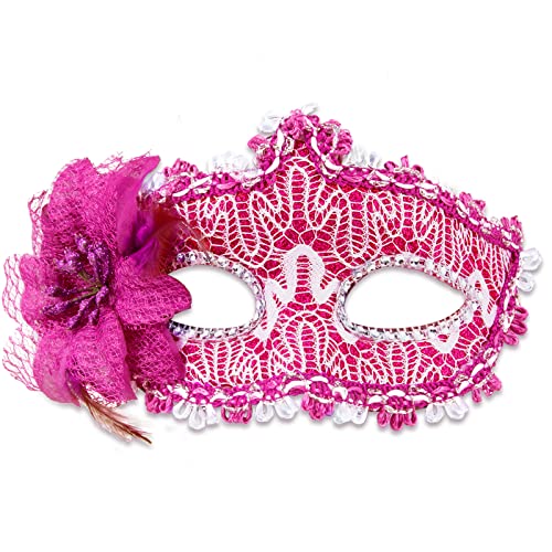 Halloween-Spitzenmaske, venezianische Maske, Spitze, Augenmaske, Halbgesichtsmaske, Maskerade-Maske für Karneval, Ballkleid, Party (Rose) von WLHHBO