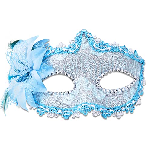 Halloween-Spitzenmaske, venezianische Maske, Spitze, Augenmaske, Halbgesichtsmaske, Maskerade-Maske für Karneval, Ballkleid, Party (blau) von WLHHBO