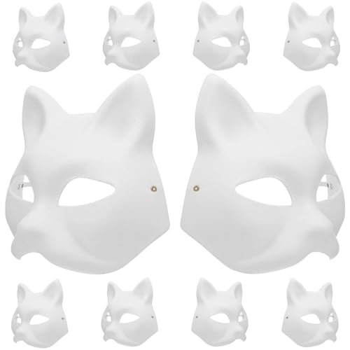 Katzenmasken zum Bemalen, weiße Papiermaske, blanko, Zellstoffmasken zum Dekorieren, Maskenmalerei für Kinder, Halloween-Maske, 10 Stück von WLHHBO