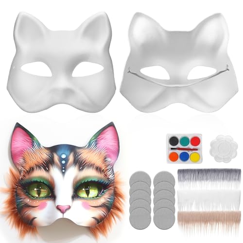 Maske mit Fell und Augennetz – 3 Stück, DIY-Katzenmasken zum Bemalen und Filzen, Wolfsmaske, Kunsthandwerksset, blanko, Maske, Kostümmasken für Halloween, Maskerade, Cosplay-Party von WLHHBO