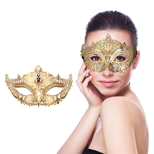 Maskerade-Maske für Damen, Metall-Party, für Karneval, Halloween, Kostüm, Cosplay (Phönix-Gold) (Eulen-Gold) von WLHHBO