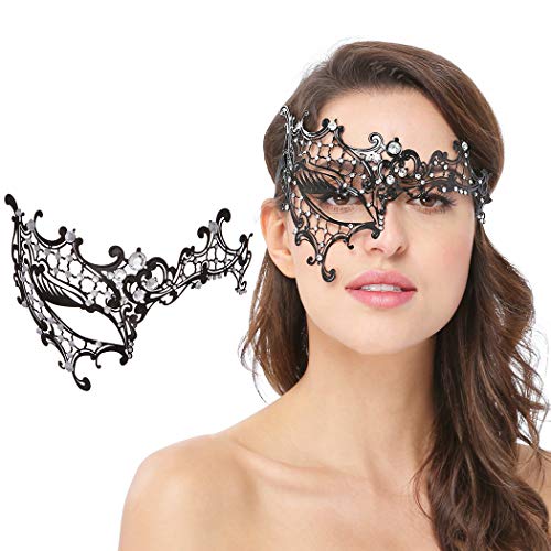 Maskerade-Maske für Damen, Metall-Party, für Karneval, Halloween, Kostüm, Cosplay (Phönix-Gold) (Phantomschwarz) von WLHHBO