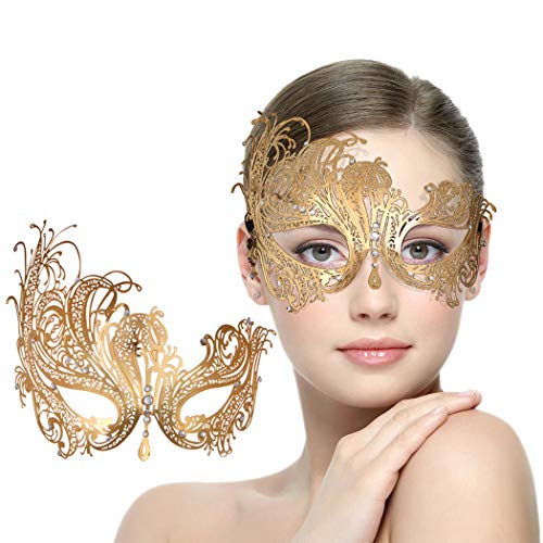 Maskerade-Maske für Damen, Metall-Party, für Karneval, Halloween, Kostüm, Cosplay (Phoenix Gold) (Phoenix Gold) von WLHHBO