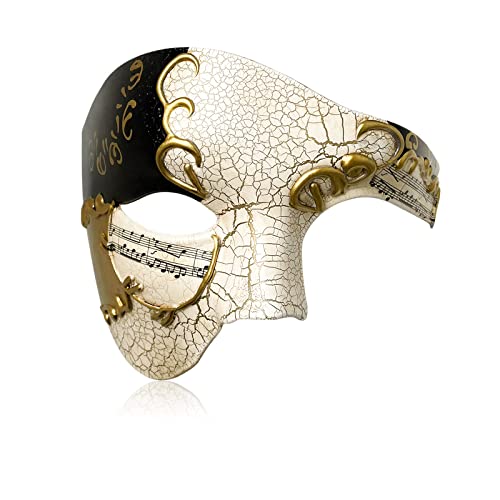 Maskerade-Maske für Herren, Phantom der Oper, Halbgesichtsmaske, venezianische Phantommaske für Halloween, Kostümparty, (Mystic Black Gold) von WLHHBO